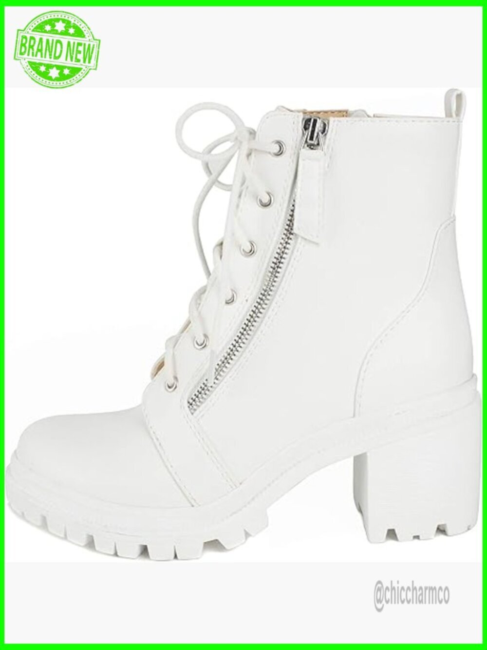Faux Leather Lace Up Chunky Heel Ankle Booties